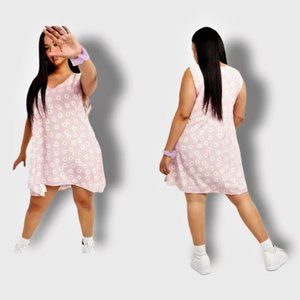 ASOS Another Reason Plus Mini Smock Dress Pink Daisy Print size 22